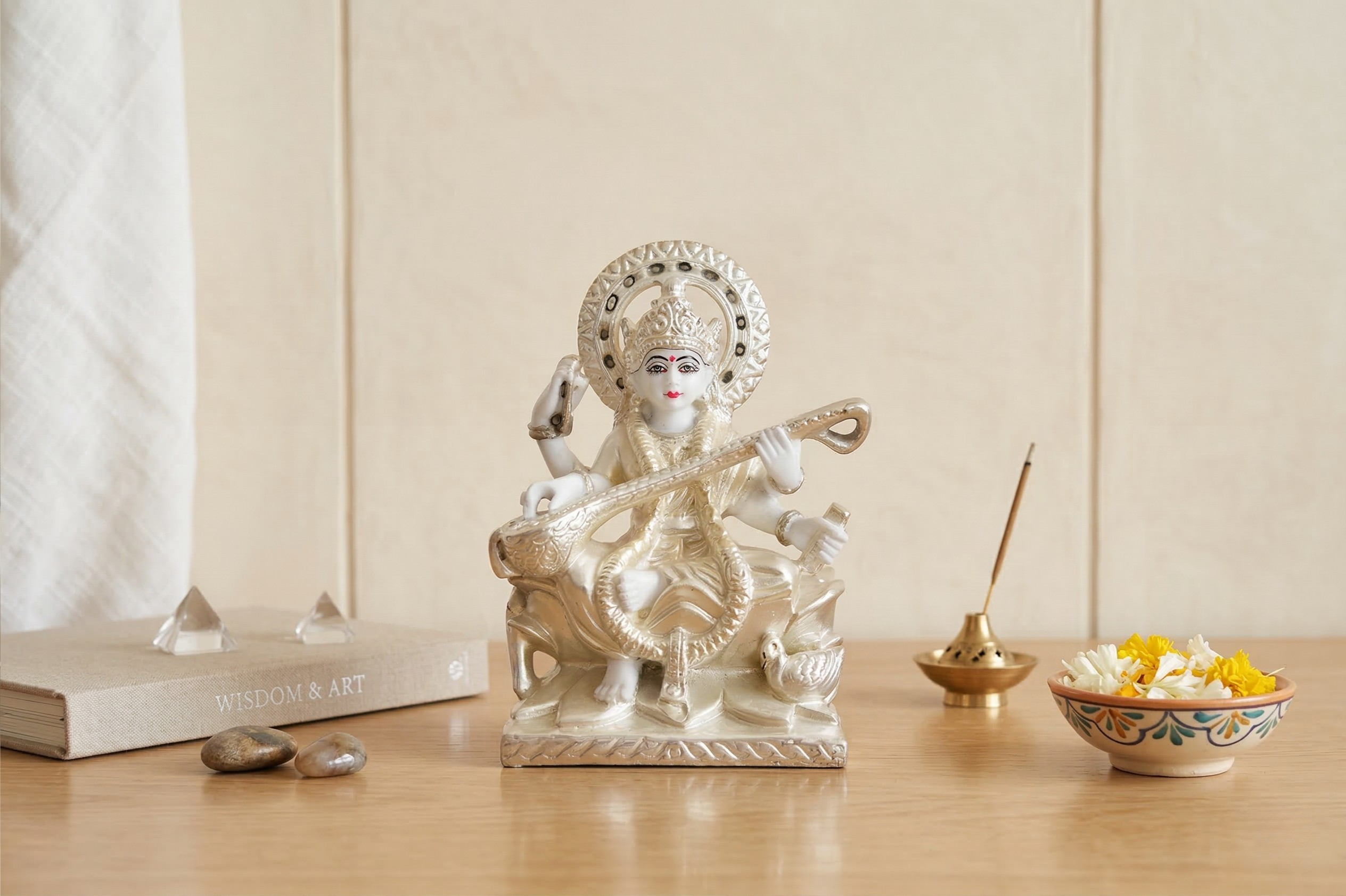 Gemini_Generated_Image_xoq346xoq346xoq3 Saraswati ji playing veena | 999 pure silver coated - Image 1