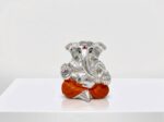 999 Silver Coated Ganesha Idol in Orange Dhoti for Home Decor – 6.5 cm