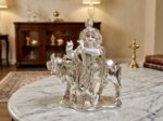 Luxury Silver Krishna with Kamadhenu Cow Idol – Elegant Marble Table Decor, Handcrafted Laddu Gopal Statue for Home Mandir, Spiritual